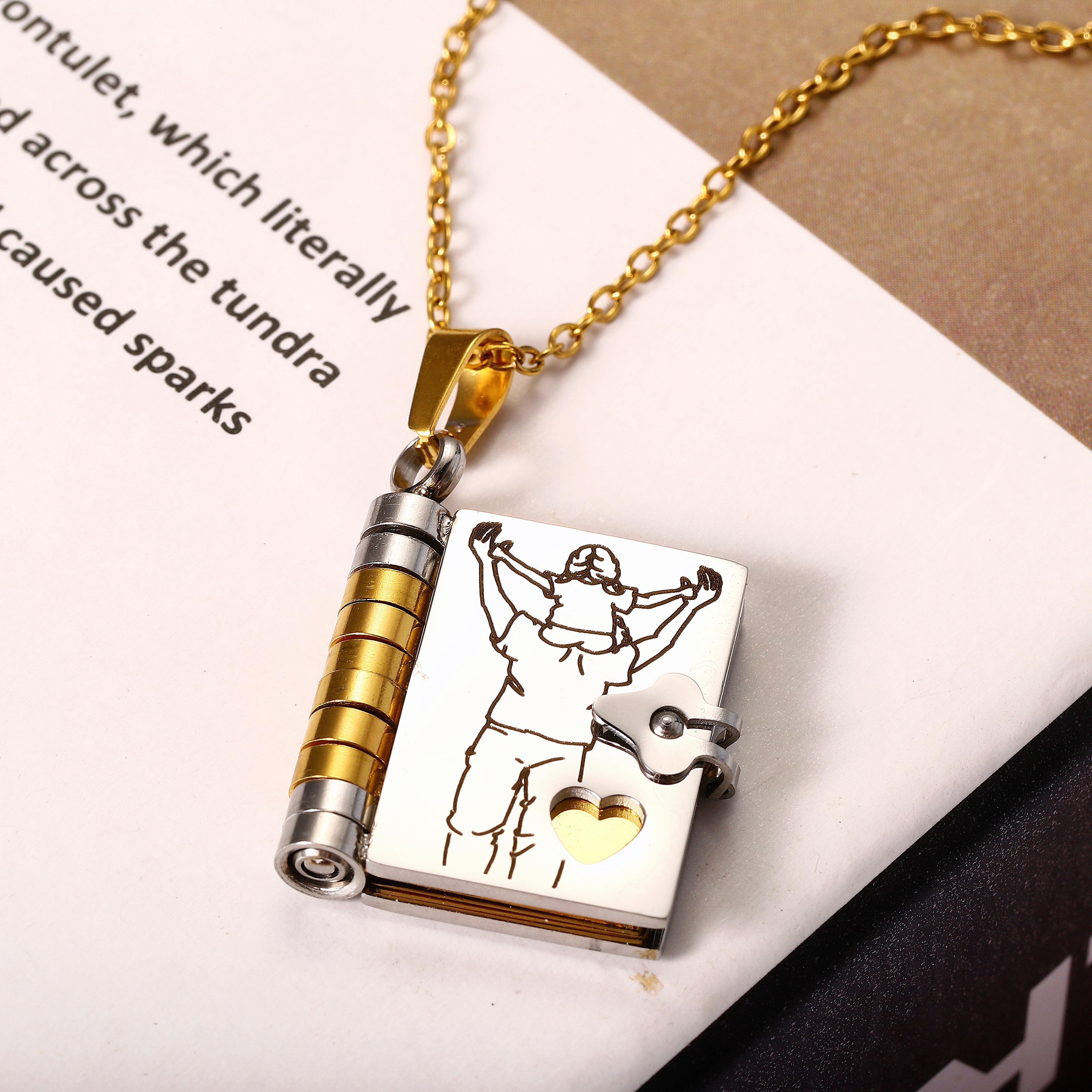 My Little Star Book Necklace For Daughter Son 18 Inch Stainless Steel Chain Gold Hardware Love Jewelry Birthday Graduation Gift