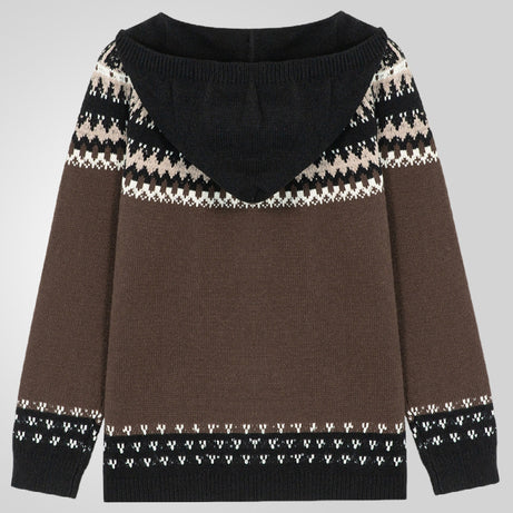 Men's Jacquard Knitted Hoodie With Long Sleeves And Zipper-front Cardigan Sweater