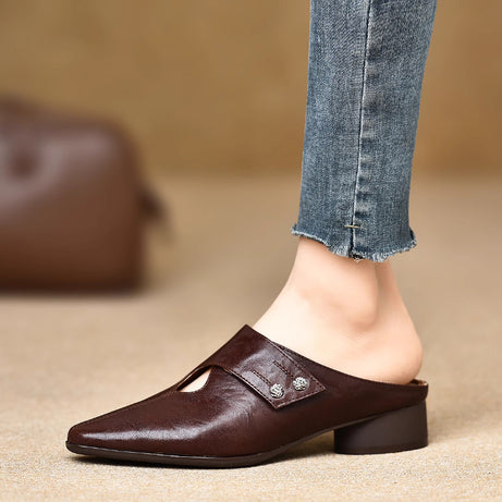 Women's Slip-on Slippers With Hand-stitched Pattern Made From First-layer Sheepskin