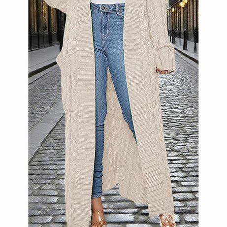 Women's Long Cardigan With Pockets - Spring Fall Open Front Duster Coat Sweater