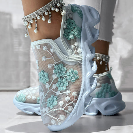 Contrast Glitter Transparent Mesh Patch Breathable Sneakers - Without Ankle Strap