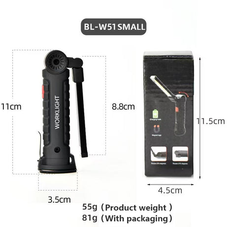 Rechargeable LED Work Light - 360 Degree Rotating Magnetic Base, Handheld Portable Light For Car Maintenance, Mechanical Work, Camping, Emergency - 5 Light Modes
