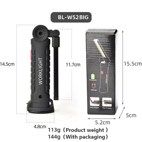 Rechargeable LED Work Light - 360 Degree Rotating Magnetic Base, Handheld Portable Light For Car Maintenance, Mechanical Work, Camping, Emergency - 5 Light Modes