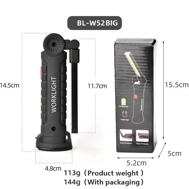 Rechargeable LED Work Light - 360 Degree Rotating Magnetic Base, Handheld Portable Light For Car Maintenance, Mechanical Work, Camping, Emergency - 5 Light Modes
