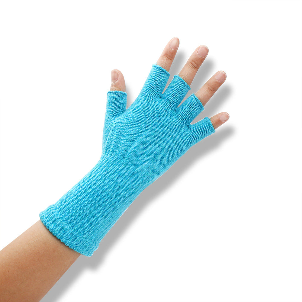 Solid-color Fashionable Acrylic Long-sleeve Ribbed Half-finger Thermal Gloves