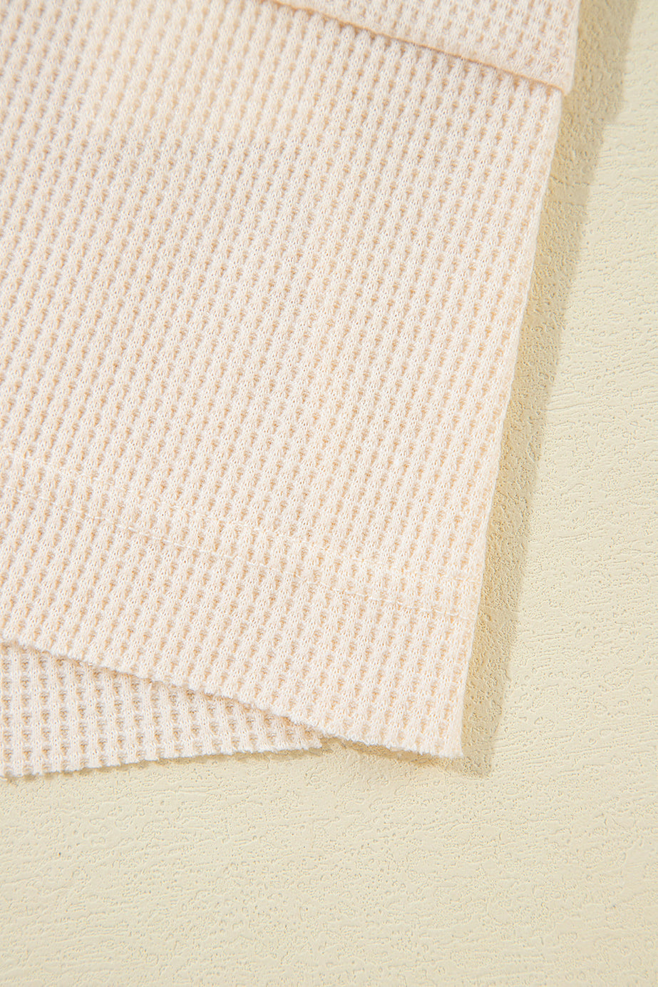 Pink Waffle Long Sleeve Collared Half Button Relaxed Fit Top