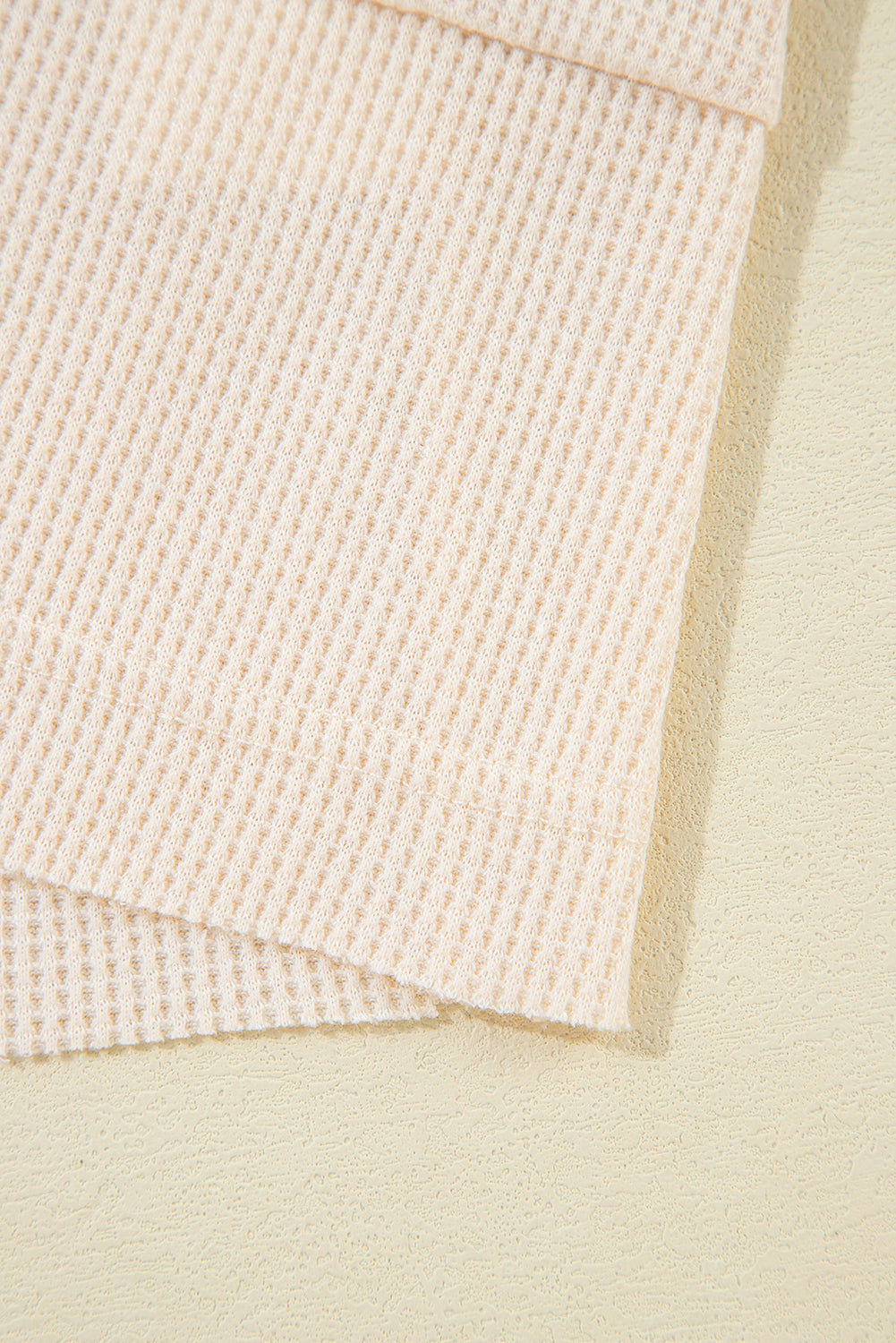 Pink Waffle Long Sleeve Collared Half Button Relaxed Fit Top