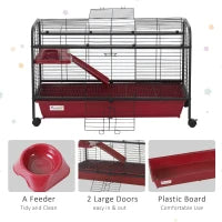 PawHut 41L Small Animal Cage, Pet Play House For Rabbit Hutch Ferret With Feeder, Rolling Wheels, Platform, Ramp
