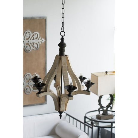 6 - Light Wood Chandelier With Adjustable Chain For Kitchen, Dining Hall Entrance, Bulb Not Included