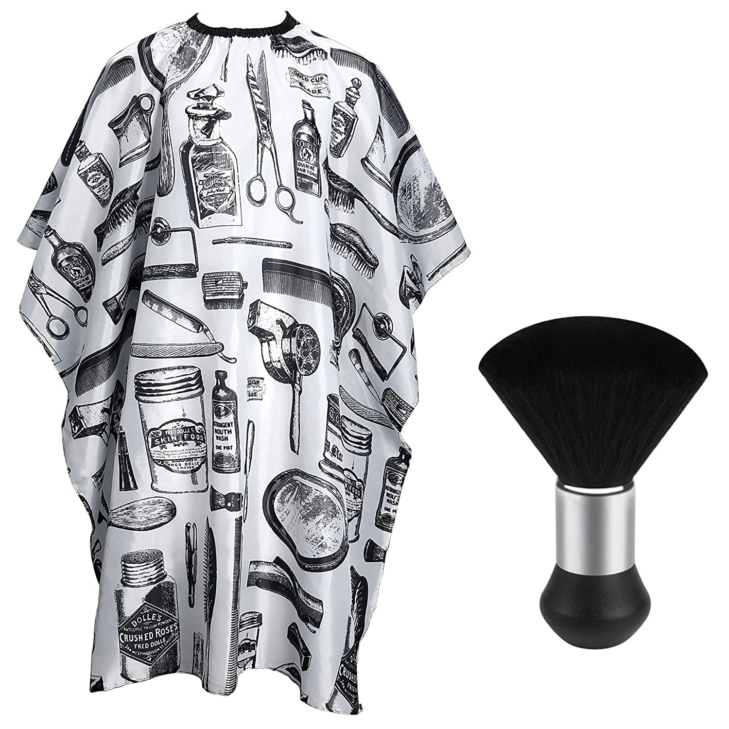 White Floral Print Professional Hair Cutting Salon Barber Cape With Neck Duster Brush, Hair Cutting Accessory