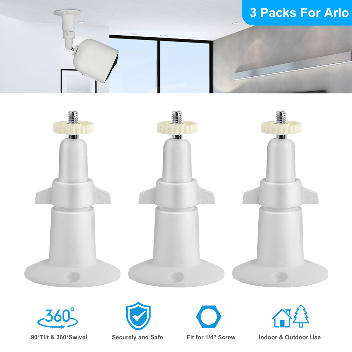 3 Packs  Per Set Security Camera Wall Mount For Arlo 360 Degree Adjustable Camera Holder Garden Patio Screw Mount Universal Fit For  Imperial Standard Screw Interface No Camera