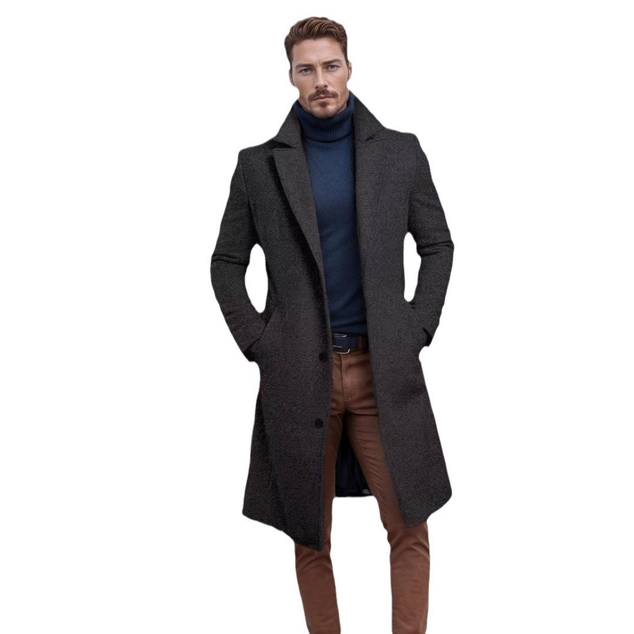 Men's Mid-length Solid Color Autumn And Winter Wool Warm Coat