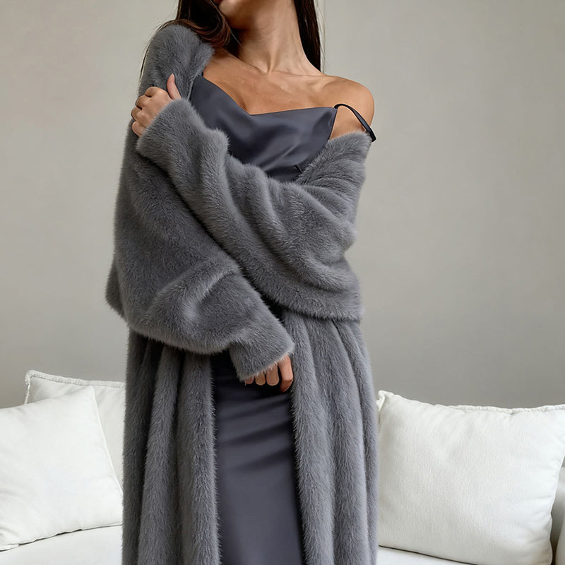 Women's Furry Long Cardigan - Slouchy Open Front Duster Coat, Fuzzy Cozy Layer