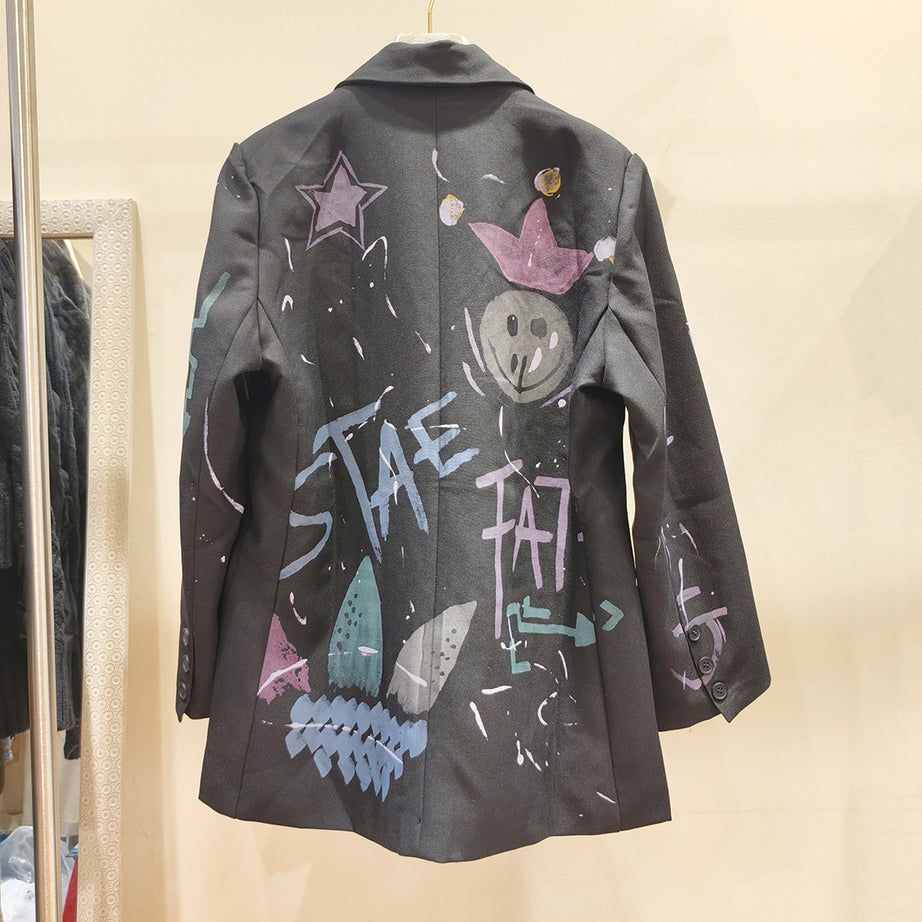 Rare And Eye-catching Colorful Letter Graffiti-print Loose-fitting Jacket