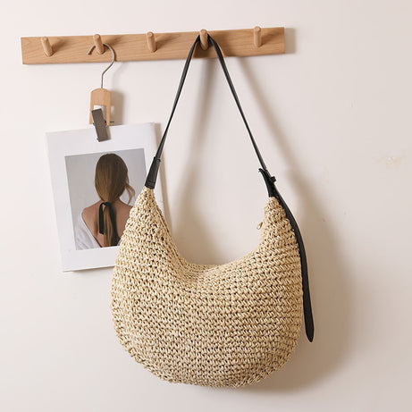 Fashionable Irregular One-Shoulder Straw Beach Bag