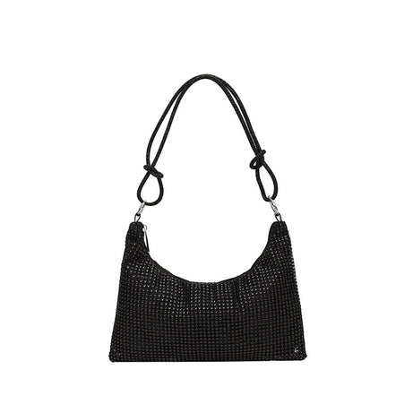Women's Solid-Color Shiny Faux Rhinestone Zipper-Knotted Shoulder Bag