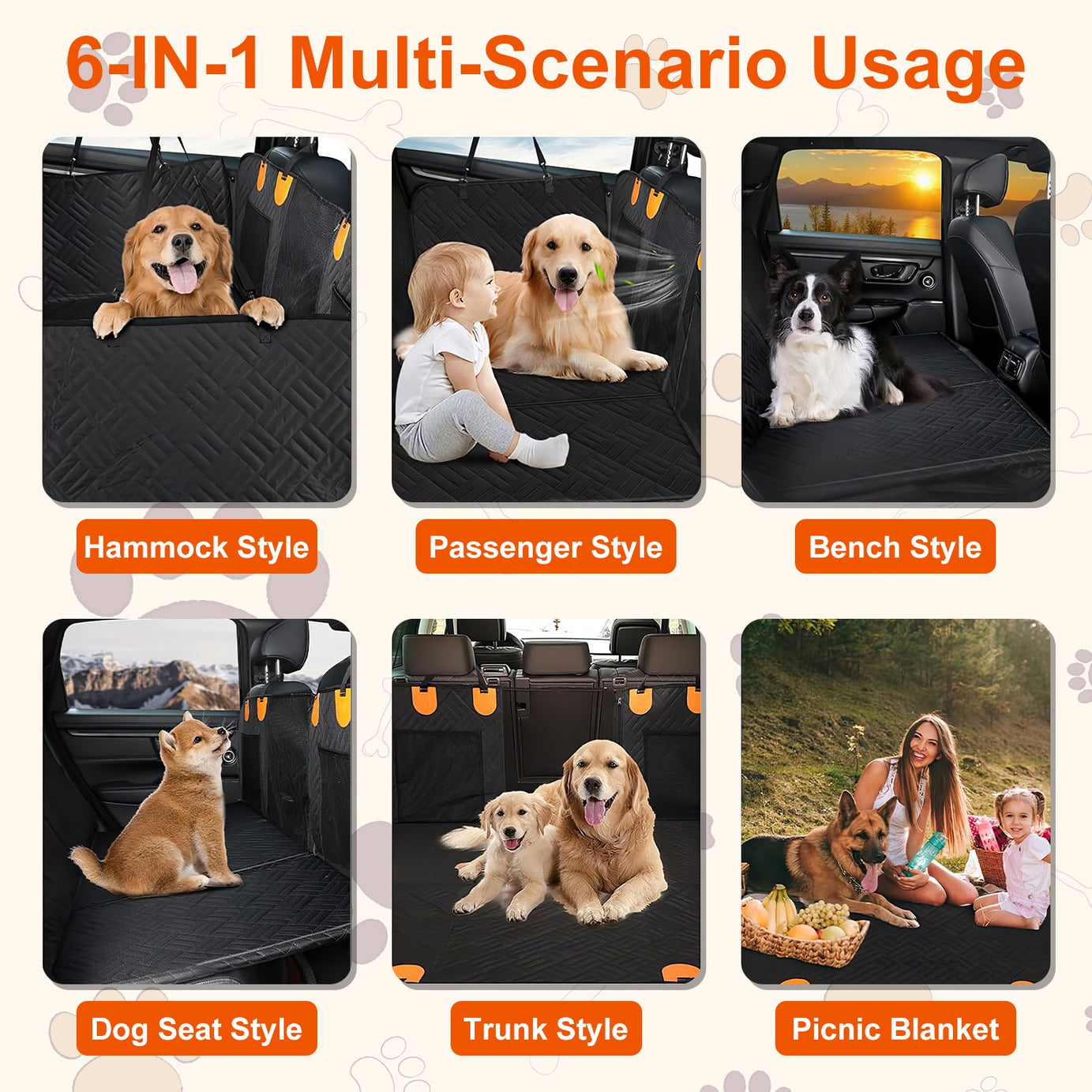 1Pc Dog Car Seat Cover For Back Seat Waterproof Oxford Cloth Seat Cover Hammock Non-Slip Scratchproof Back Seat Extender With Side Flap Mesh Window Storage Bag For Car SUV Truck