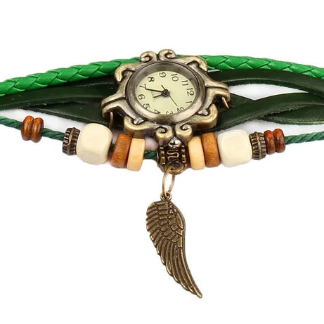 Beautiful Bohemian Style Retro Handmade Leather Angel Wing Women's Watches