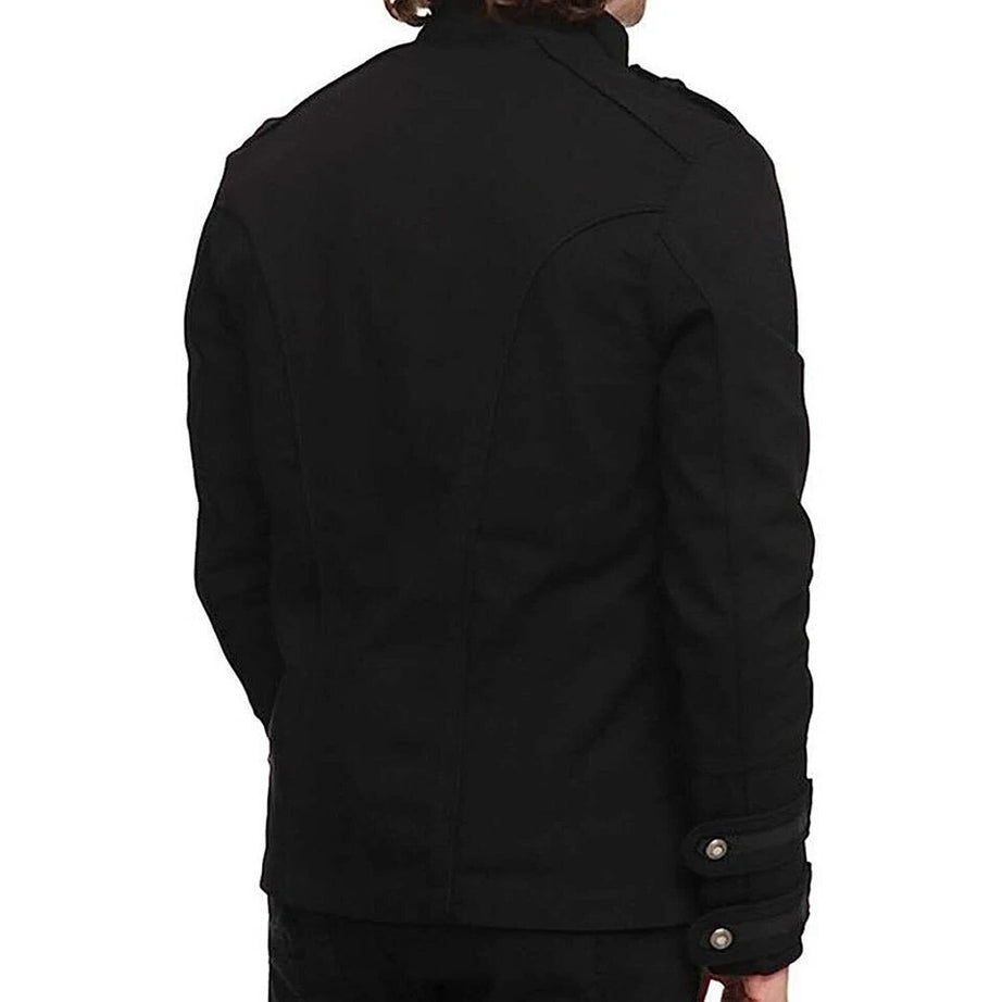 Mens Black Gothic Steampunk Vintage Military Jacket
