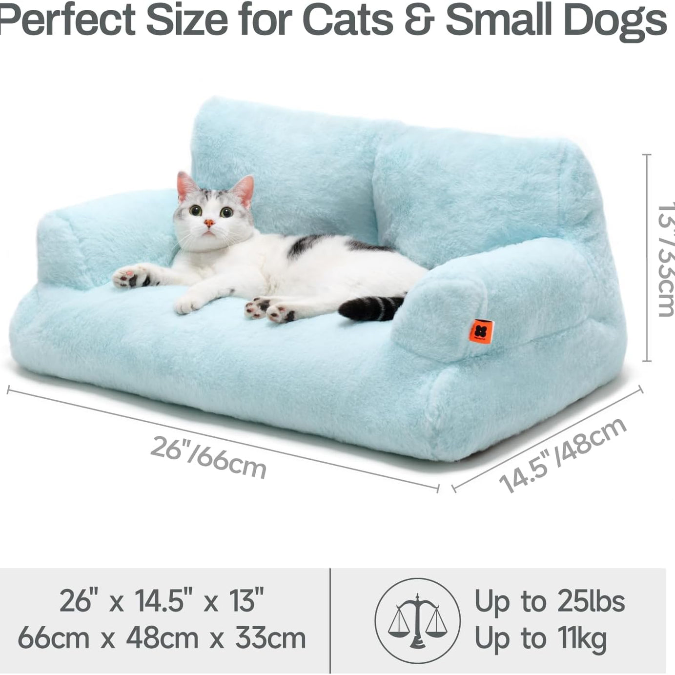 MEWOOFUN Plush Cat Bed For Indoor Cats - Washable 26x19x13 Inch Pet Couch With Non-Slip Bottom, Fluffy Small Dog Bed For Puppies & Kittens, Blue