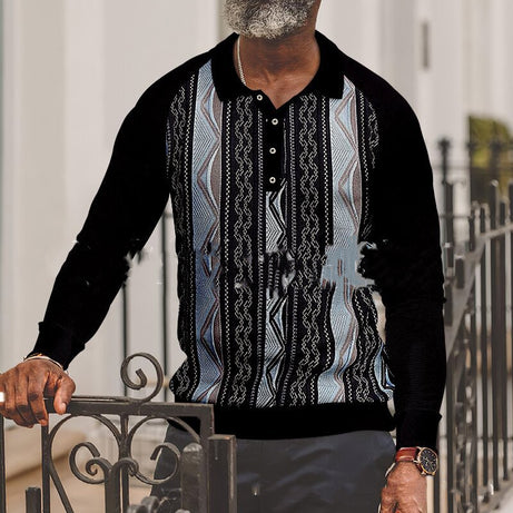 Button Long Sleeve Digital 3D Stripe Color Printing