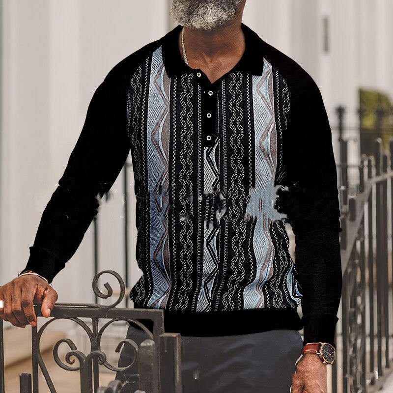 Button Long Sleeve Digital 3D Stripe Color Printing