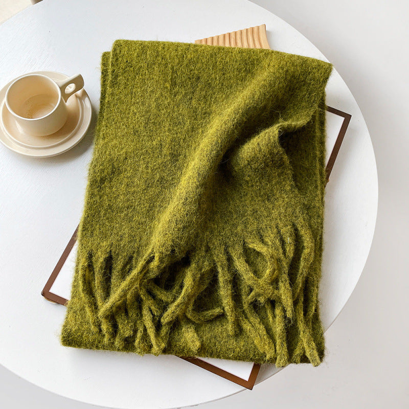 Mellard Merino Wool Korean-Style Relaxed-Feel Solid-Color Brushed Warm Scarf For Women