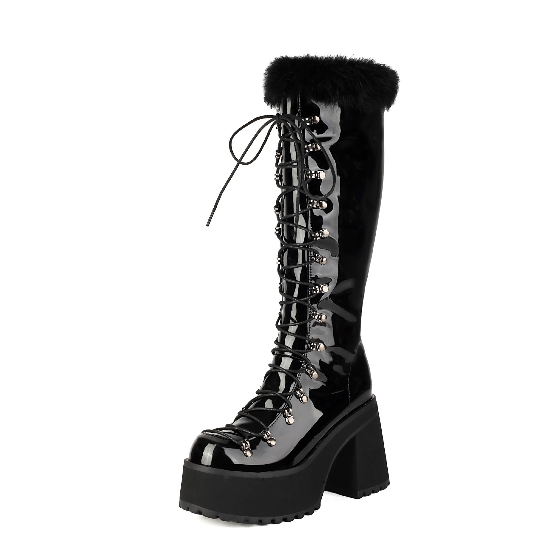 Women's British-style Casual Boots With A Fur Collar And Laces