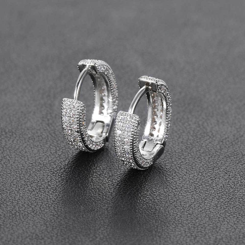 1 Pair Men's Hip Hop Zircon Hoop Earrings,Sparkling, Sleek Luxury,Versatile And Stylish