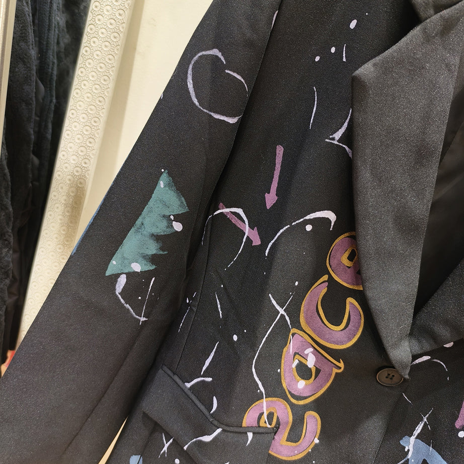 Rare And Eye-catching Colorful Letter Graffiti-print Loose-fitting Jacket