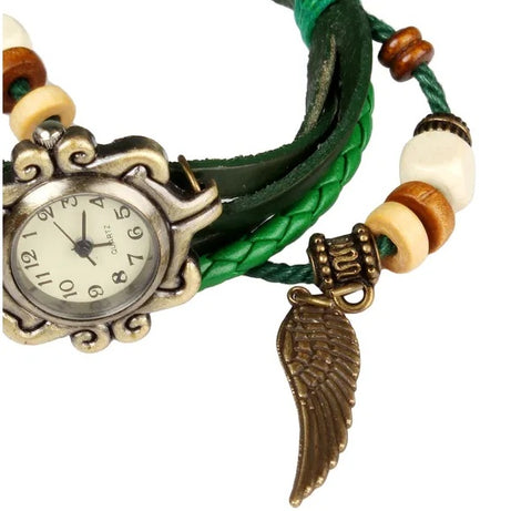 Beautiful Bohemian Style Retro Handmade Leather Angel Wing Women's Watches