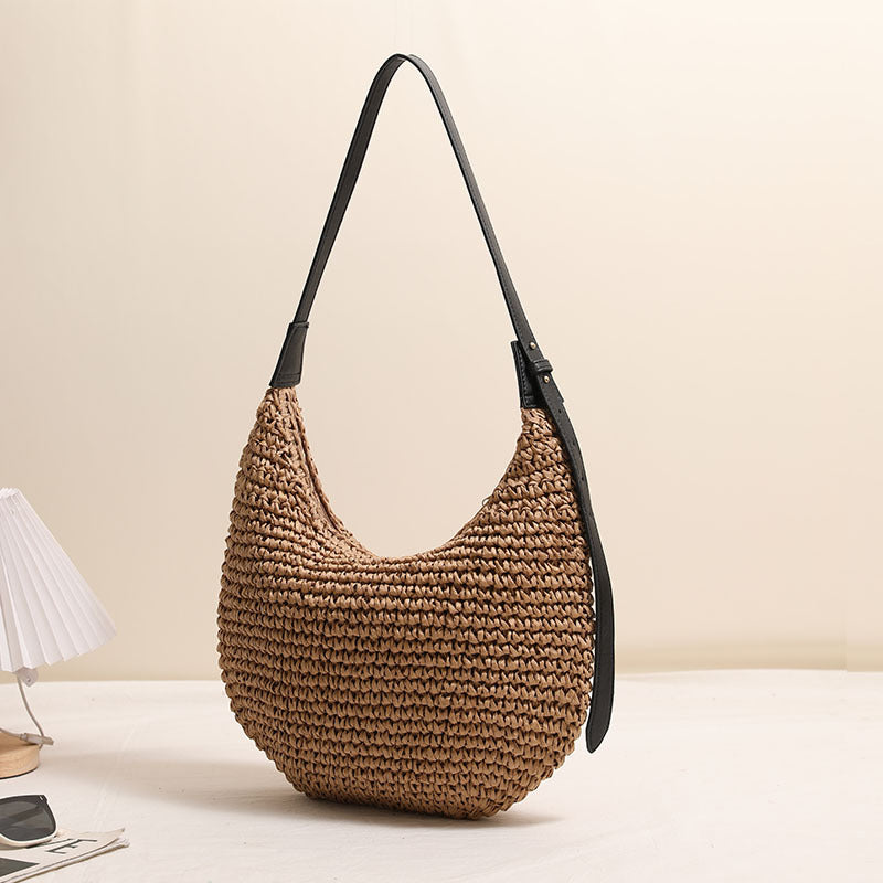 Fashionable Irregular One-Shoulder Straw Beach Bag