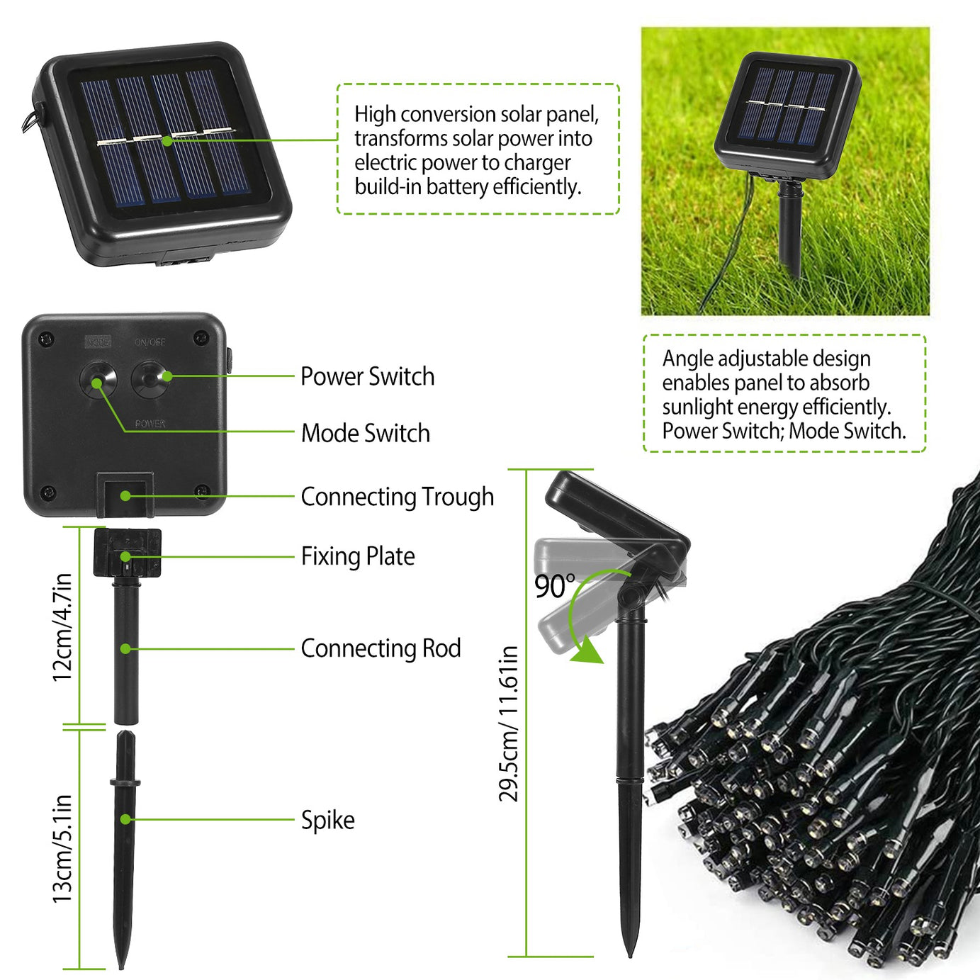 1Pc 200 LED 22M Solar String Lights With 8 Lighting Modes IP44 Waterproof For Christmas Wedding Party Garden Yard Decor