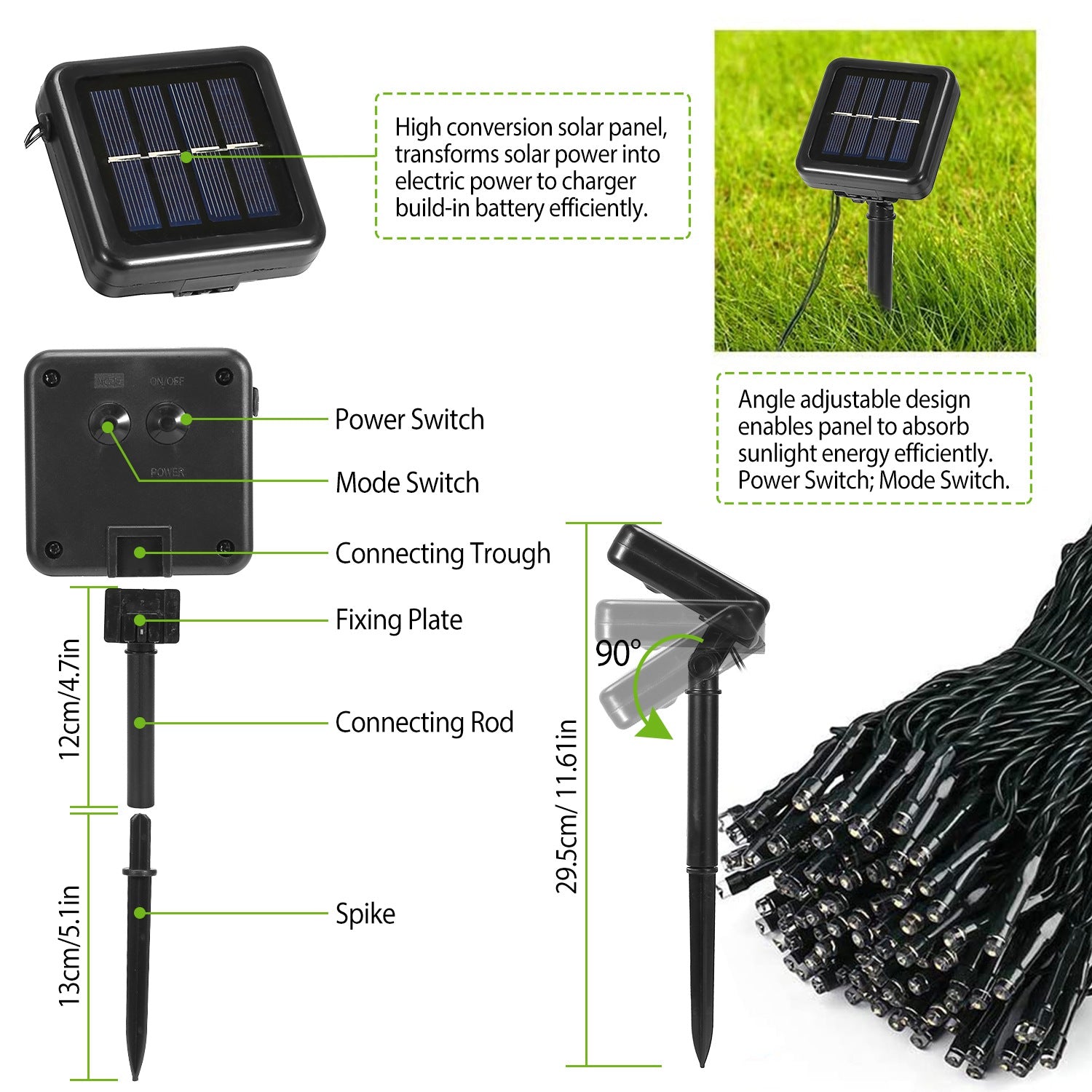1Pc 200 LED 22M Solar String Lights With 8 Lighting Modes IP44 Waterproof For Christmas Wedding Party Garden Yard Decor