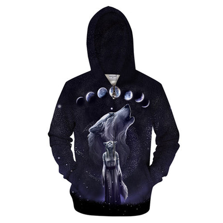 Digital Printing Long Sleeve Hooded Sweater Pullover Loose Couple Wear