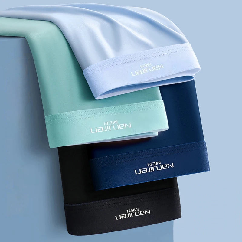 4pcs Boxer Shorts Men's Ice Silk Underwear Male Underpants Breathable Sexy Thin Panties U Convex Lingerie Wholesale Lots L-6XL