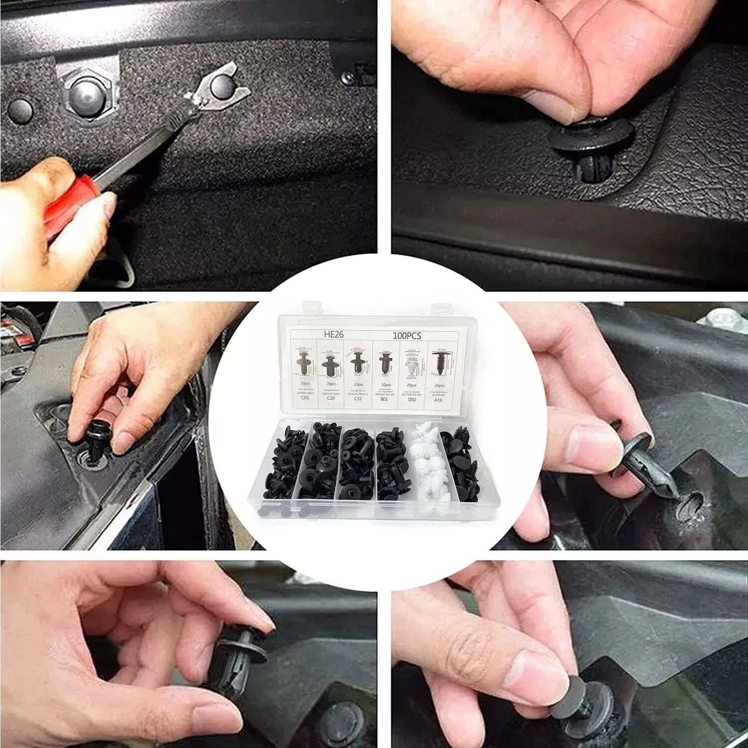 100pcs Mixed Car Plastic Clips Auto Fixing Door Closer Pin Removing Retainer Rivet Screws Disassembly Tools For Removal Products