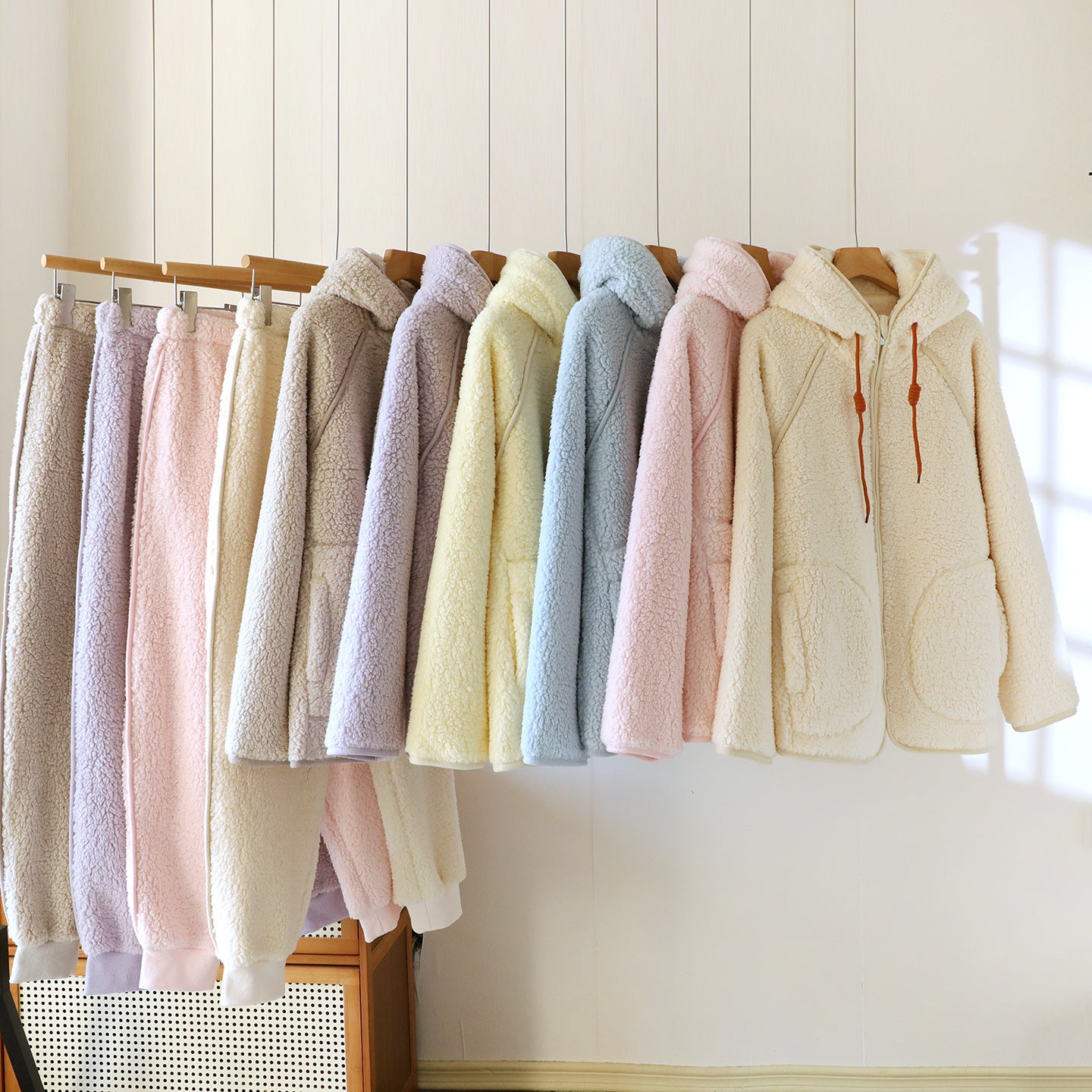 Corduroy Solid Color Casual Loose Fitting Set Flannel Hooded Padded Loungewear