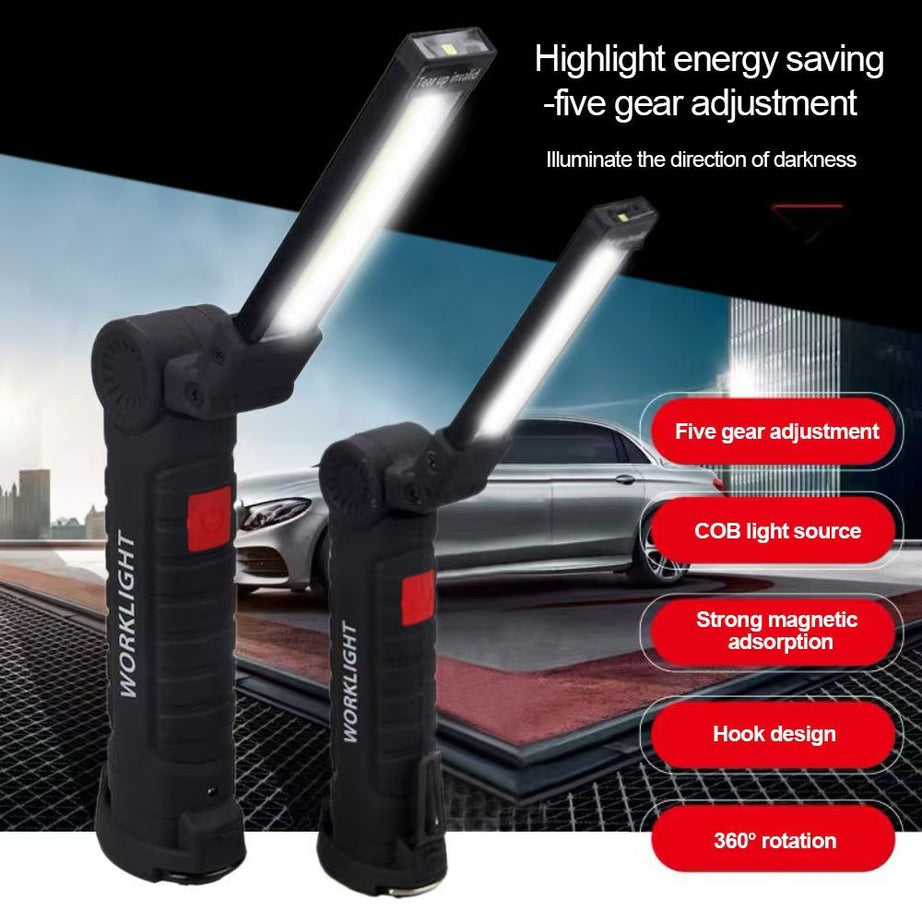 Rechargeable LED Work Light - 360 Degree Rotating Magnetic Base, Handheld Portable Light For Car Maintenance, Mechanical Work, Camping, Emergency - 5 Light Modes