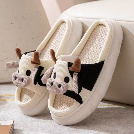 Cute Cow Linen Slippers For Women