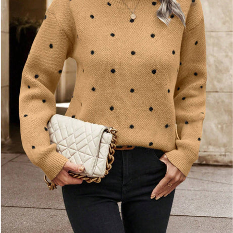 Fashion Polka Dot Print Pullover Sweater Casual Long-sleeved Knitted Tops Women's Clothing