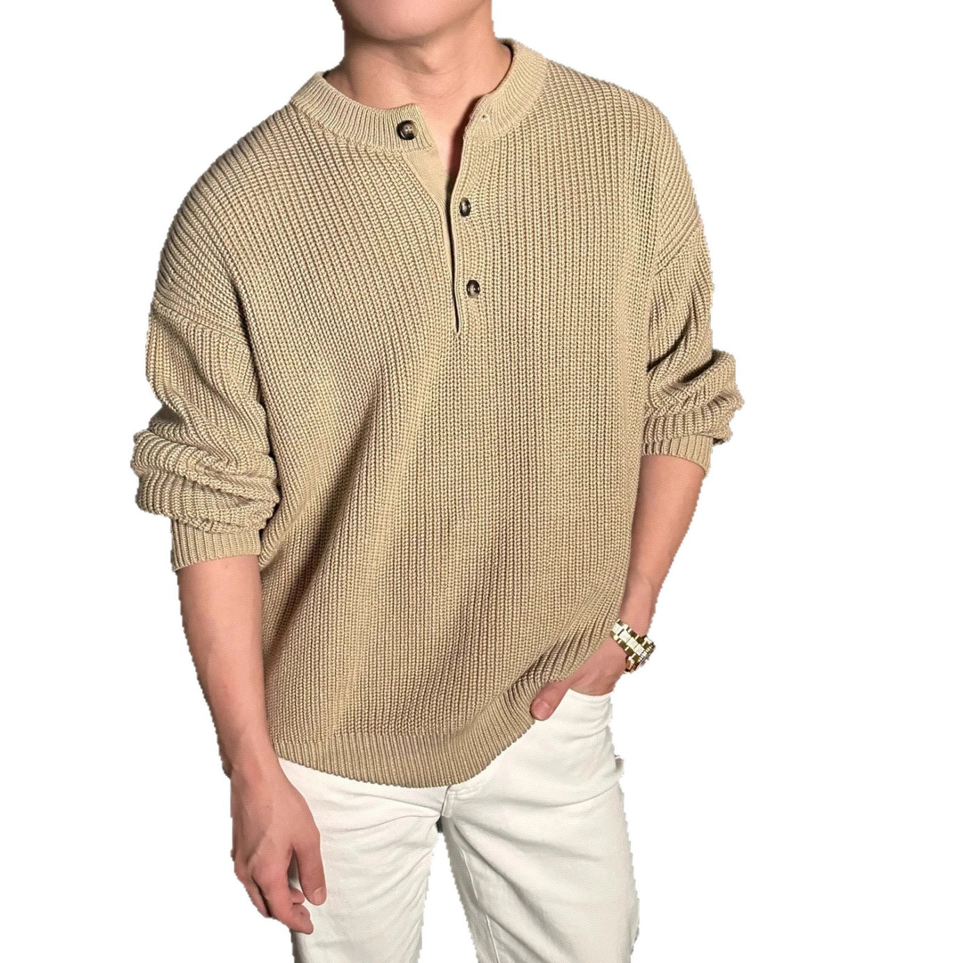 Mens Chunky Solid-Color Sweater For FallWinter
