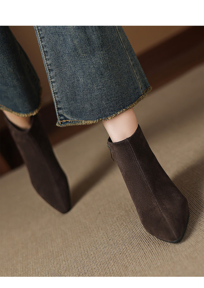 Low-heeled Cowhide Suede Women's Ankle Boots