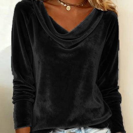 Elegant Velvet Long Sleeve Shirts For Women Fall Spring Solid Color Loose Women Blouses Fashion Pullover Tops Party Clothes