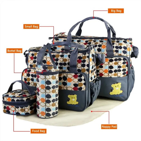 5PCS Baby Nappy Diaper Bags Set Mummy Diaper Shoulder Bags W