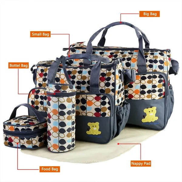 5PCS Baby Nappy Diaper Bags Set Mummy Diaper Shoulder Bags W