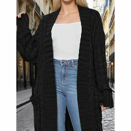 Women's Long Cardigan With Pockets - Spring Fall Open Front Duster Coat Sweater
