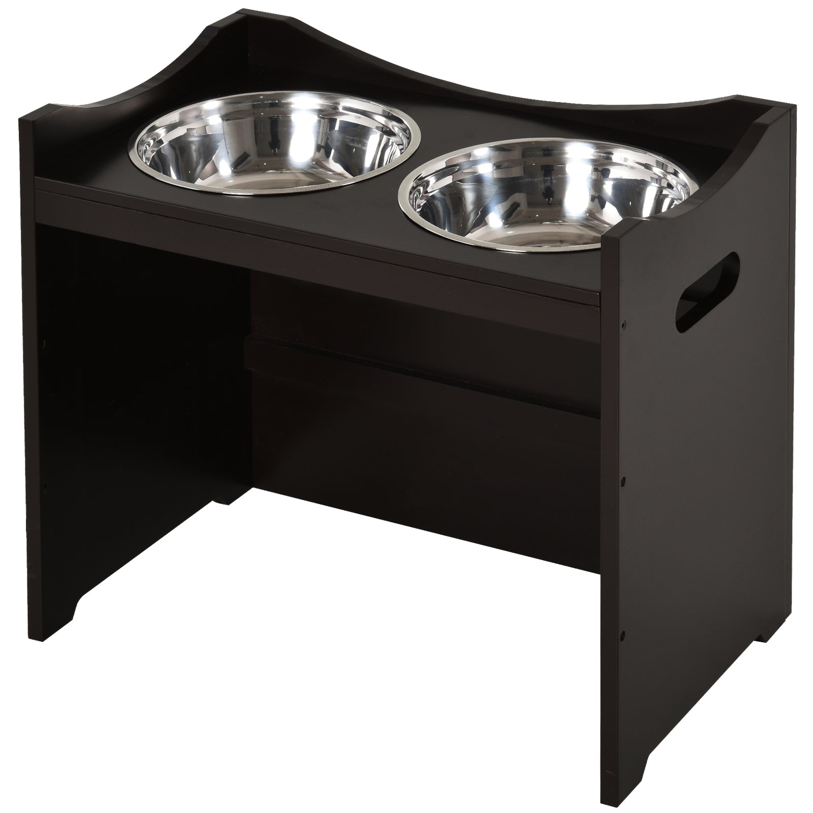 Raised Pet Food Elevated Feeder with 2 Stainless Steel Bowls, 3 Levels Adjustable Height Levels, and Wood Finish
