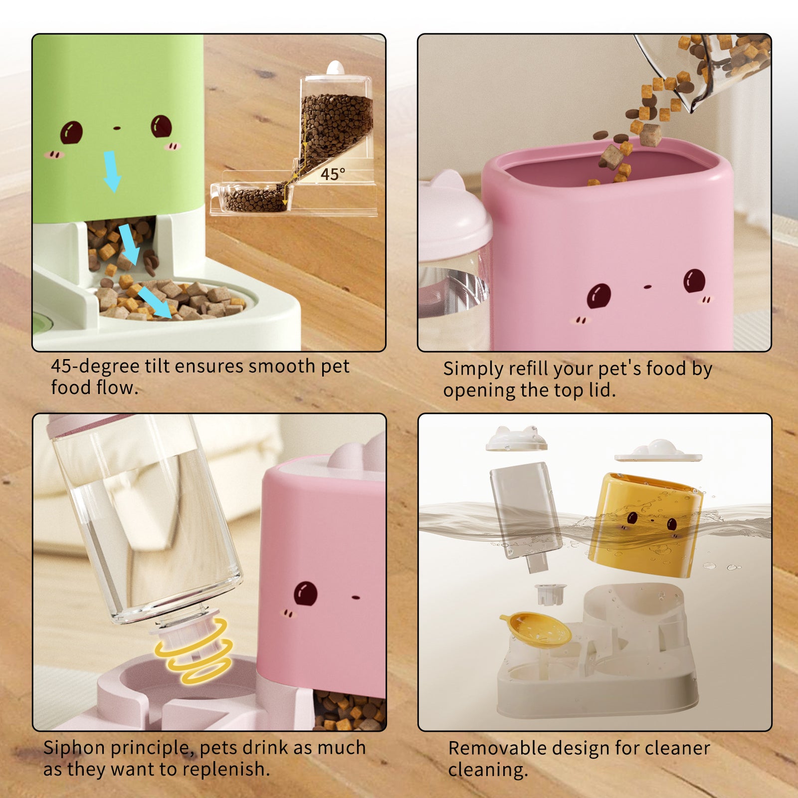 Super Cute Pink Cartoon Shaped Pet Feeding And Drinking Device, Filled With Cute Elements, Paired With Thoughtful Large Capacity Design, Easily Solves The Problem Of Pet Hunger And Thirst During Short