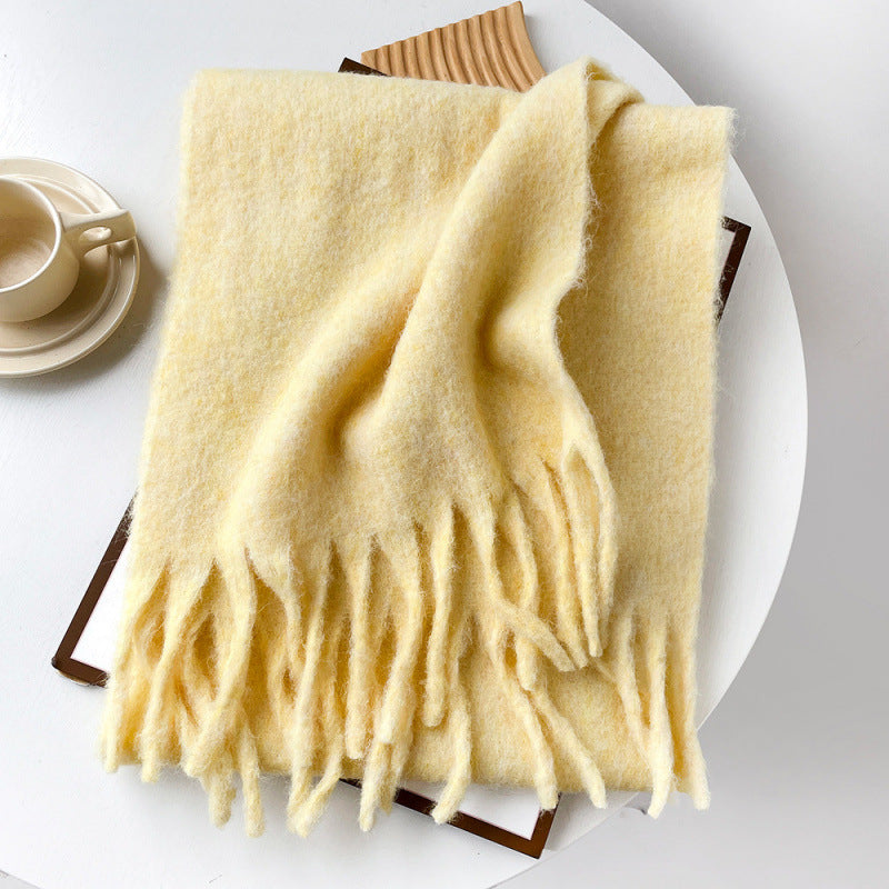 Mellard Merino Wool Korean-Style Relaxed-Feel Solid-Color Brushed Warm Scarf For Women